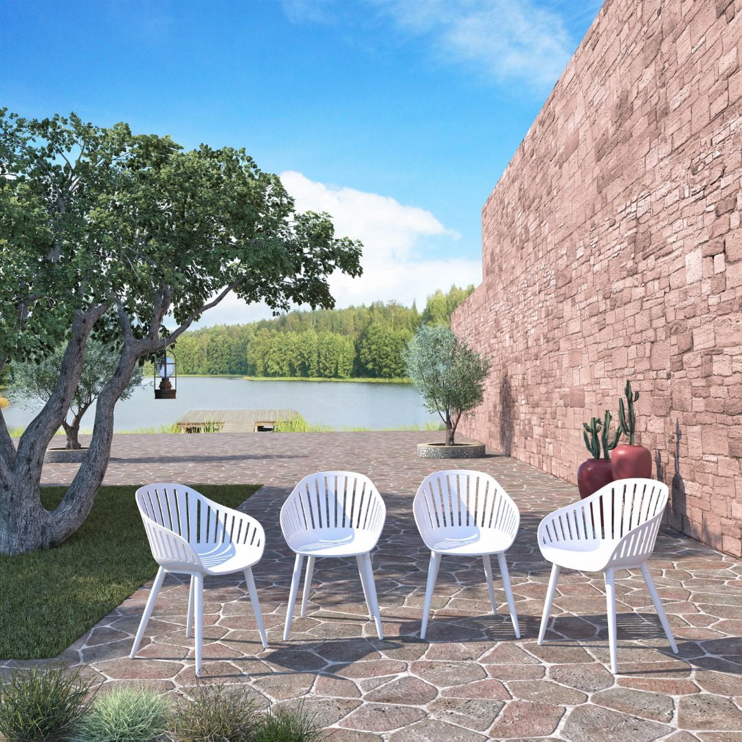Amazonia Morro 9-Piece Patio Dining Table Set | Eucalyptus Wood & Aluminium | Ideal for Outdoors and Indoors, White