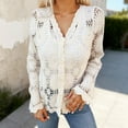 thumbnail image 2 of Cardigan For Women Crochet Lace Hollow Out Button Front V Neck Long Sleeve Knit Crop Sweater Top Lightweight Cardigans, 2 of 5