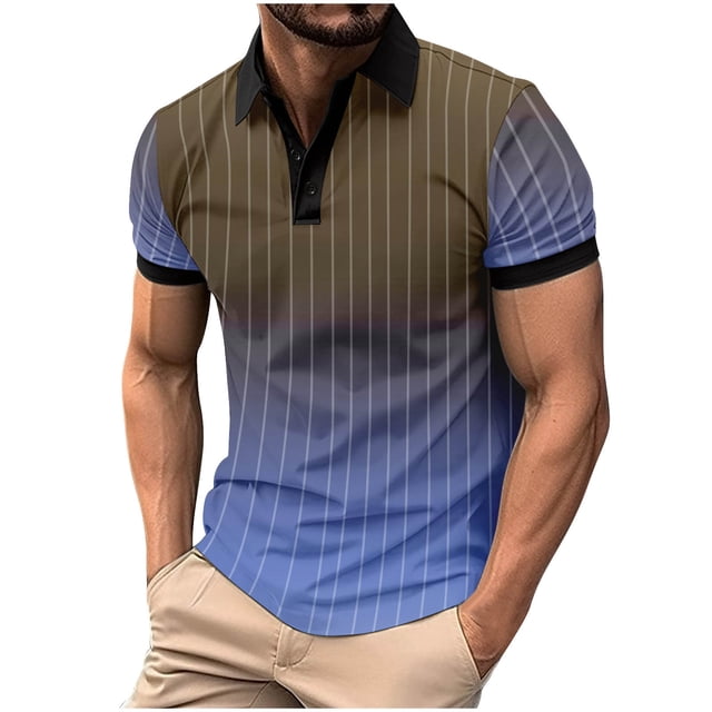 Mens Manga Corta Botón Abajo Camisas Patchwork Fallow Patrón Cuello Redondo Deportes Top para Diario
