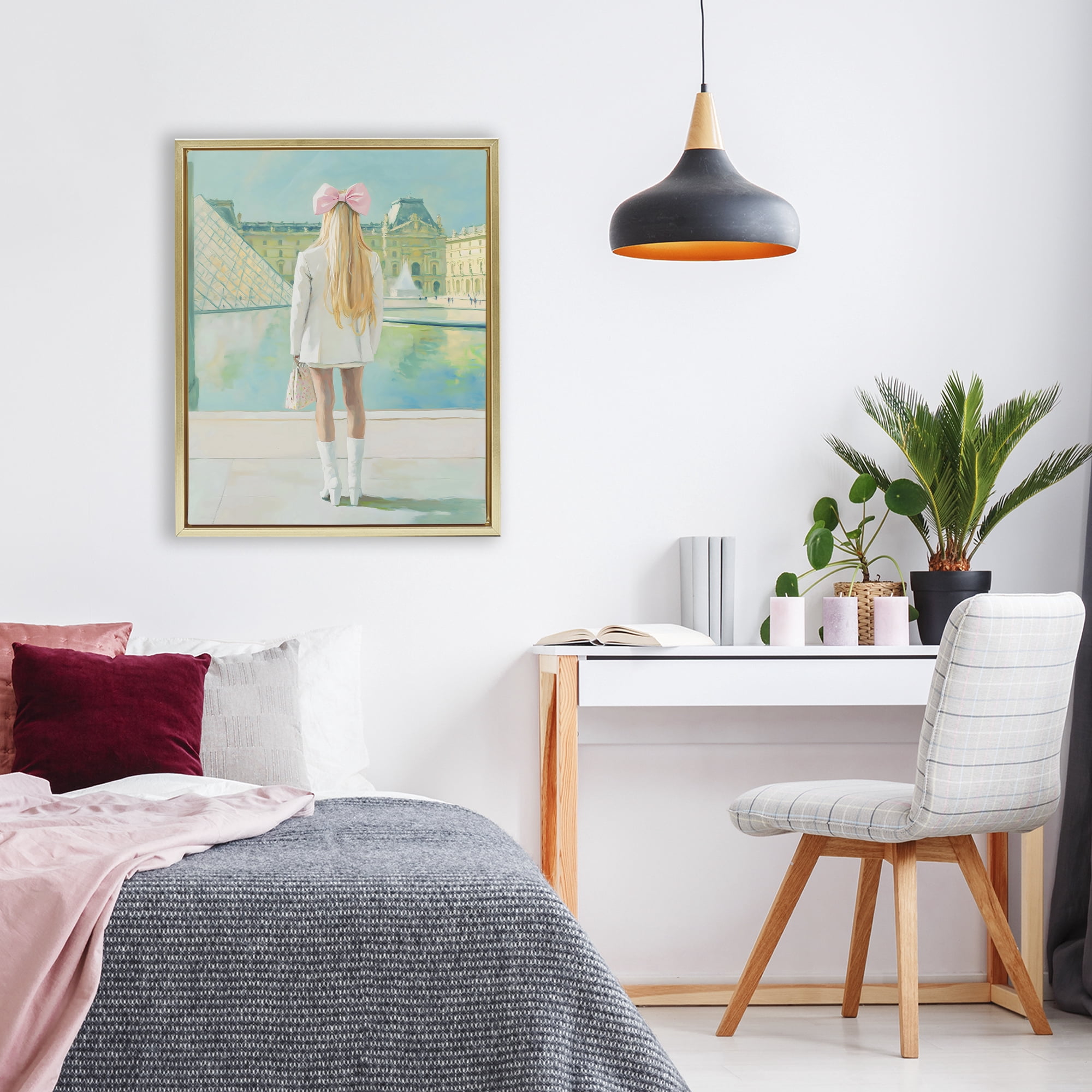Stupell Industries Girl In Paris Observing Gold Framed Floater Canvas Wall Art, design by The Prints Vibe