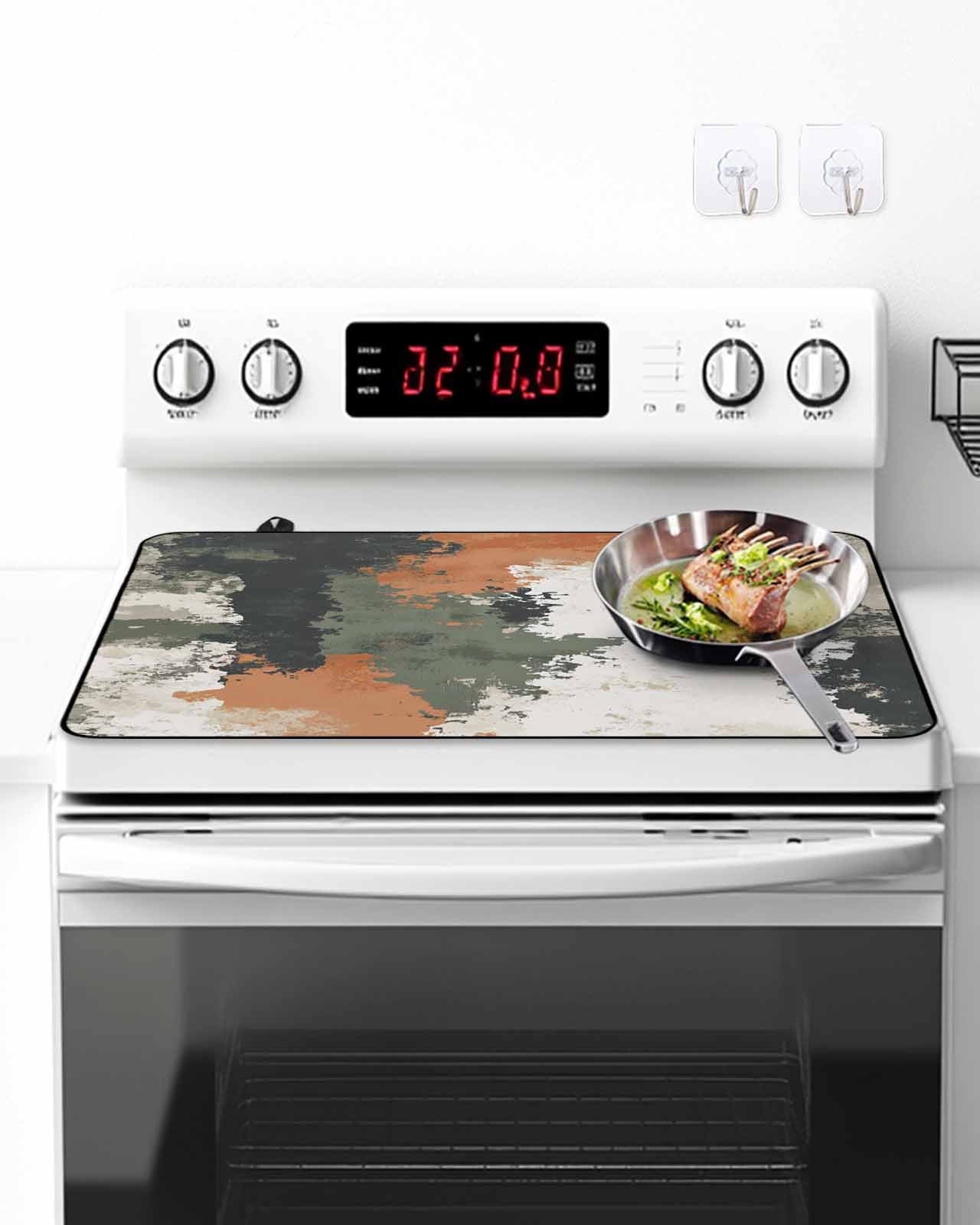 Stove Top Covers for Electric Stove, Vintage Sage Green Orange Glass Stovetop Cover Protector, Modern Abstract Art Induction Cooktop Protector Oven Mat for Kitchen Countertop 24"x21"
