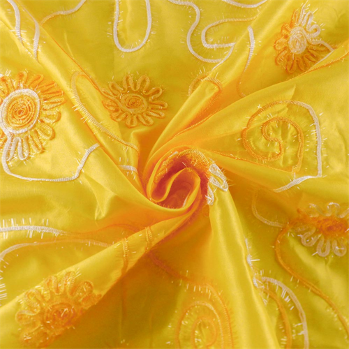 Yellow Floral Embroidered Tissue Taffeta, Fabric By the Yard