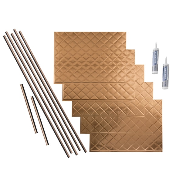FASÄDE Quilted Decorative Vinyl Backsplash 15 sq ft Kit in Polished Copper
