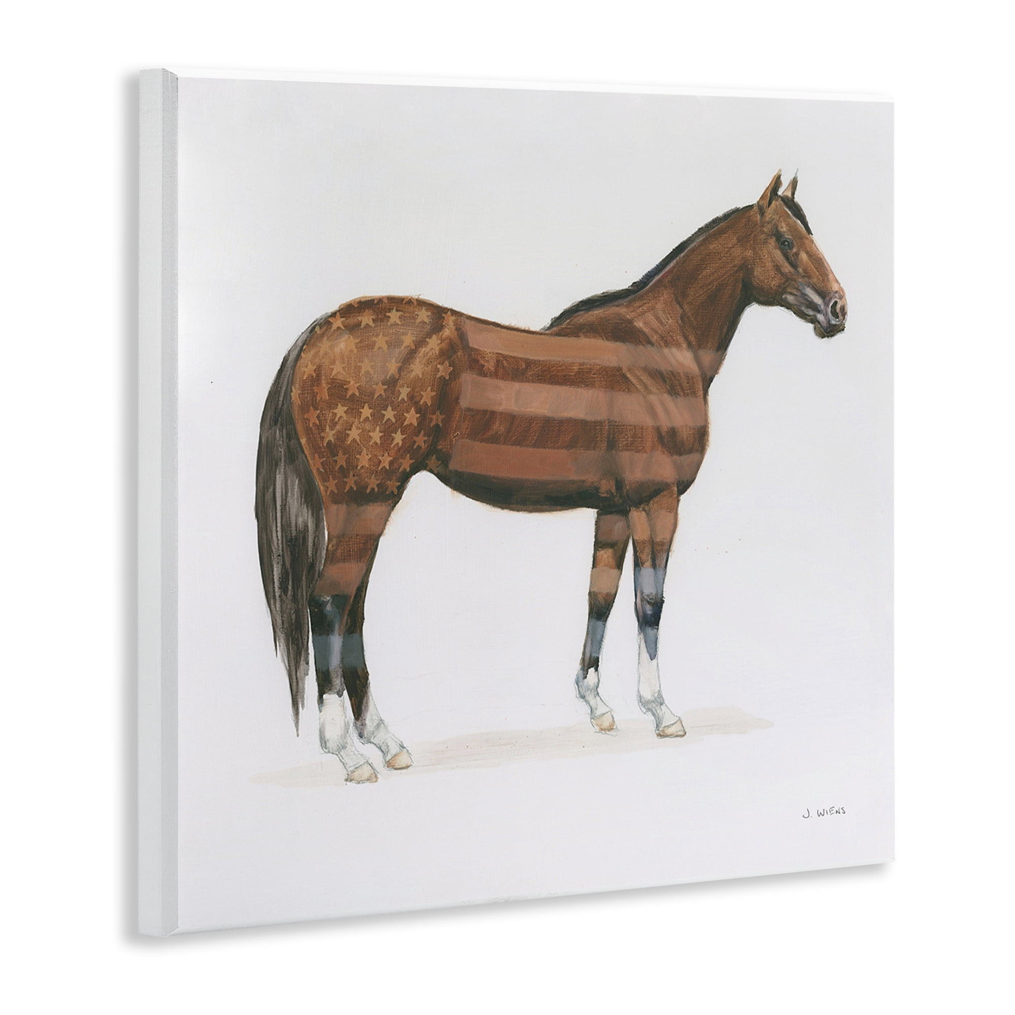 Stupell Industries American Flag Horse Animals & Insects Painting Unframed Art Print Wall Art, 12 x 12
