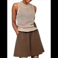 thumbnail image 2 of Suéter de Punto de Verano para Mujer, Camiseta Sin Mangas con Cuello Redondo de Crochet, Blusa Informal Sin Mangas con Aberturas Caqui XL, 2 of 10