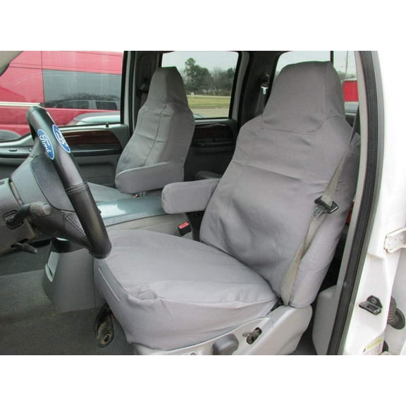 F55 2002-2010 Ford F250-F550 Front High Back Bucket Seats with Molded Headrests and Squared Shoulders in Tan Endura
