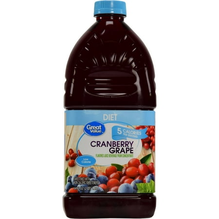 (8 Pack) Great Value Diet Cranberry Grape Juice Beverage, 64 fl