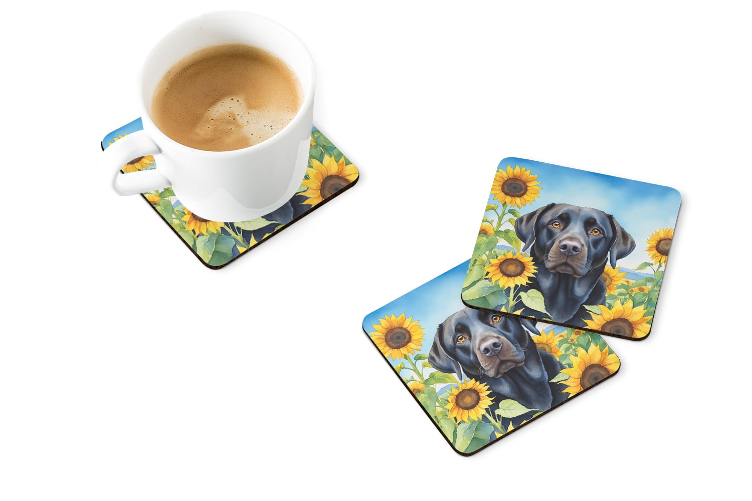 Labrador Retriever in Sunflowers Foam Coasters 3.5 in x 3.5 in