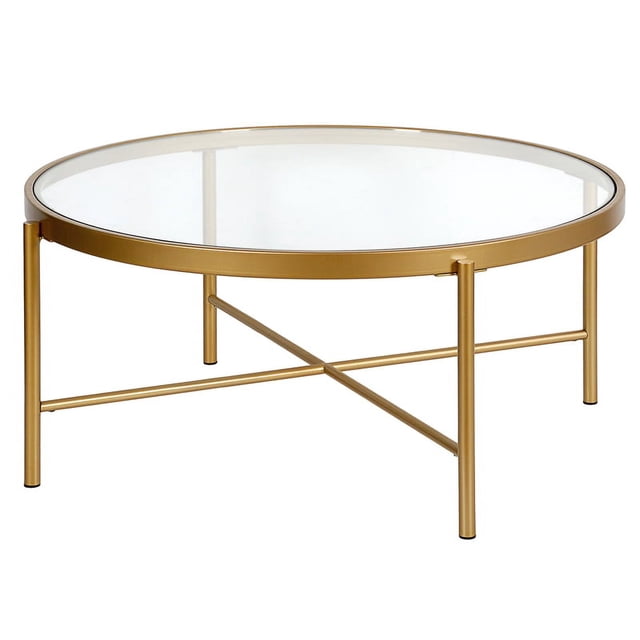 Pemberly Row Table Basse en Verre Ronde 36" en Laiton
