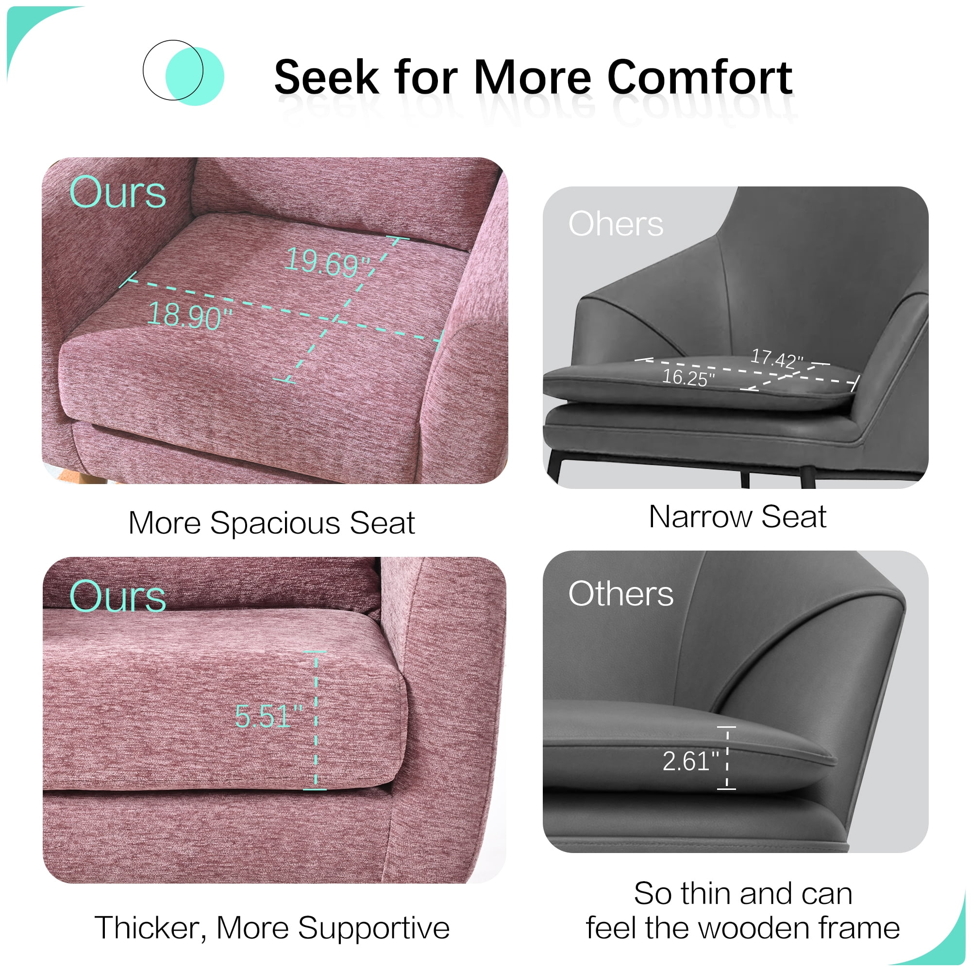 AISWORD Modern Accent Chair, Upholstered Armchair with Pillow, Fabric Single Sofa Chair with Lounge Seat and Wood Legs Accent Chair for Living Room Bedroom Small Spaces, Dark Purple