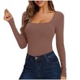 thumbnail image 4 of Scyoekwg Womens Long Sleeve Tops Crew Neck Slim Thermal Blouses Dressy Casual Blouses Trendy Solid Color Fall Tops Lightweight Pullover (Brown,M), 4 of 8