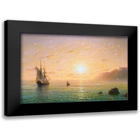 Goryachev, Alexander 14x10 Black Modern Framed Museum Art Print Titled - Sailboat in the sea. Morning
