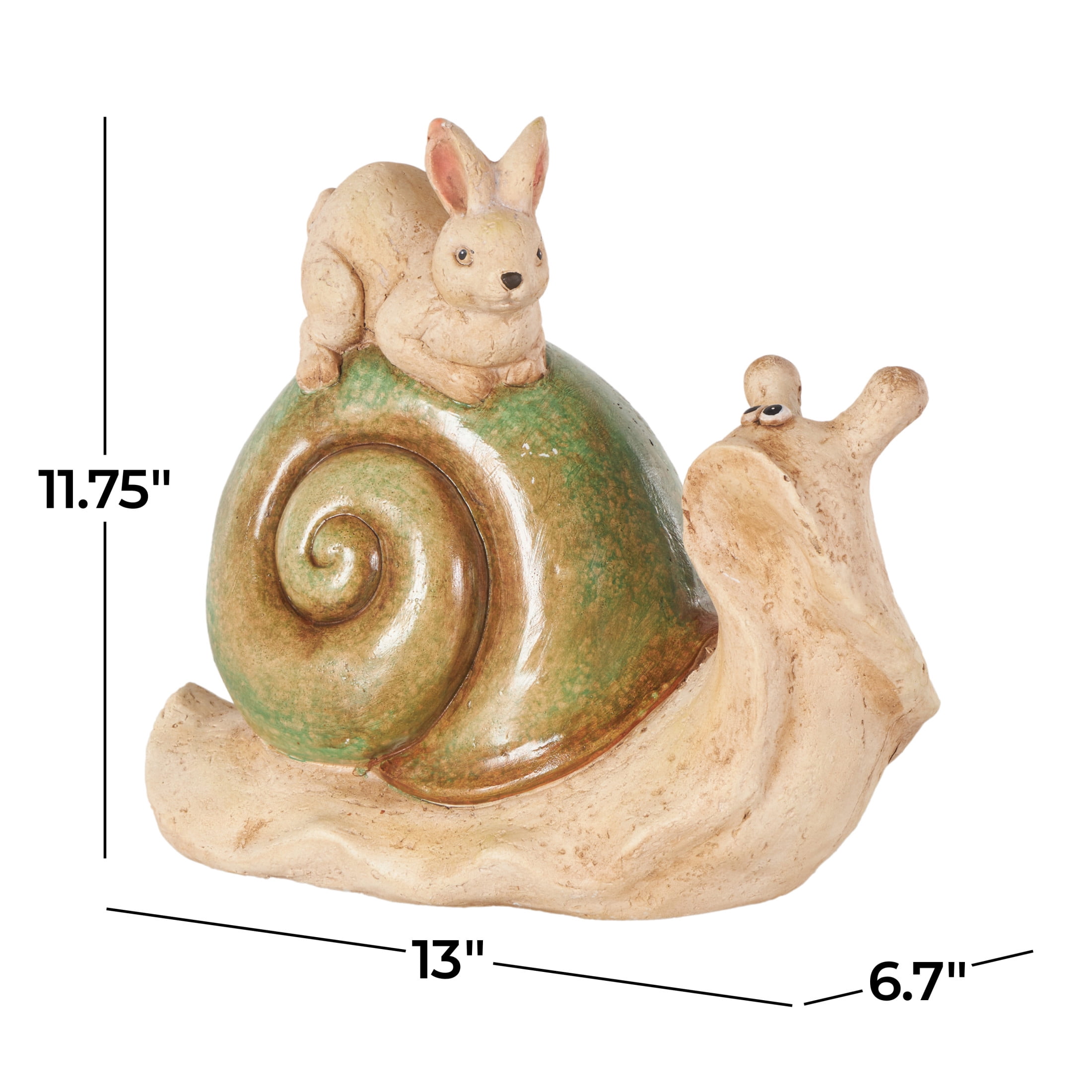 DecMode 12" Snail Garden Sculpture with Rabbit and Green Accents