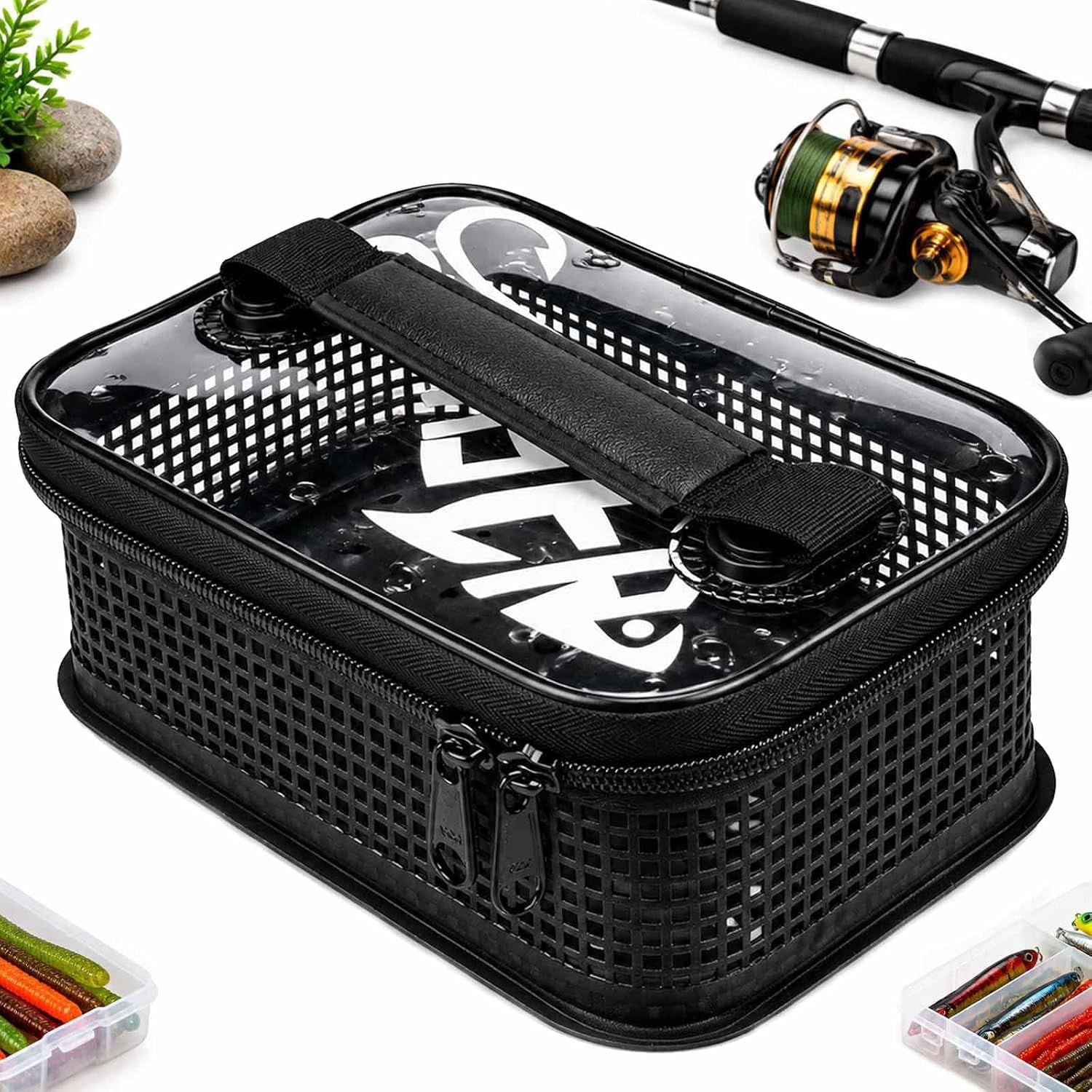 Rinse Box Rinse Drain & Store Fishing Lures Breathable Mesh Fishing Lure Storage Bag for Jigs Bait & Saltwater Tackle Portable Tackle Pouch for Freshwater Fishing