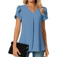 thumbnail image 2 of Top con cuello en V y manga de pétalo para mujer, blusa plisada informal holgada de verano para trabajo de oficina, 2 of 6