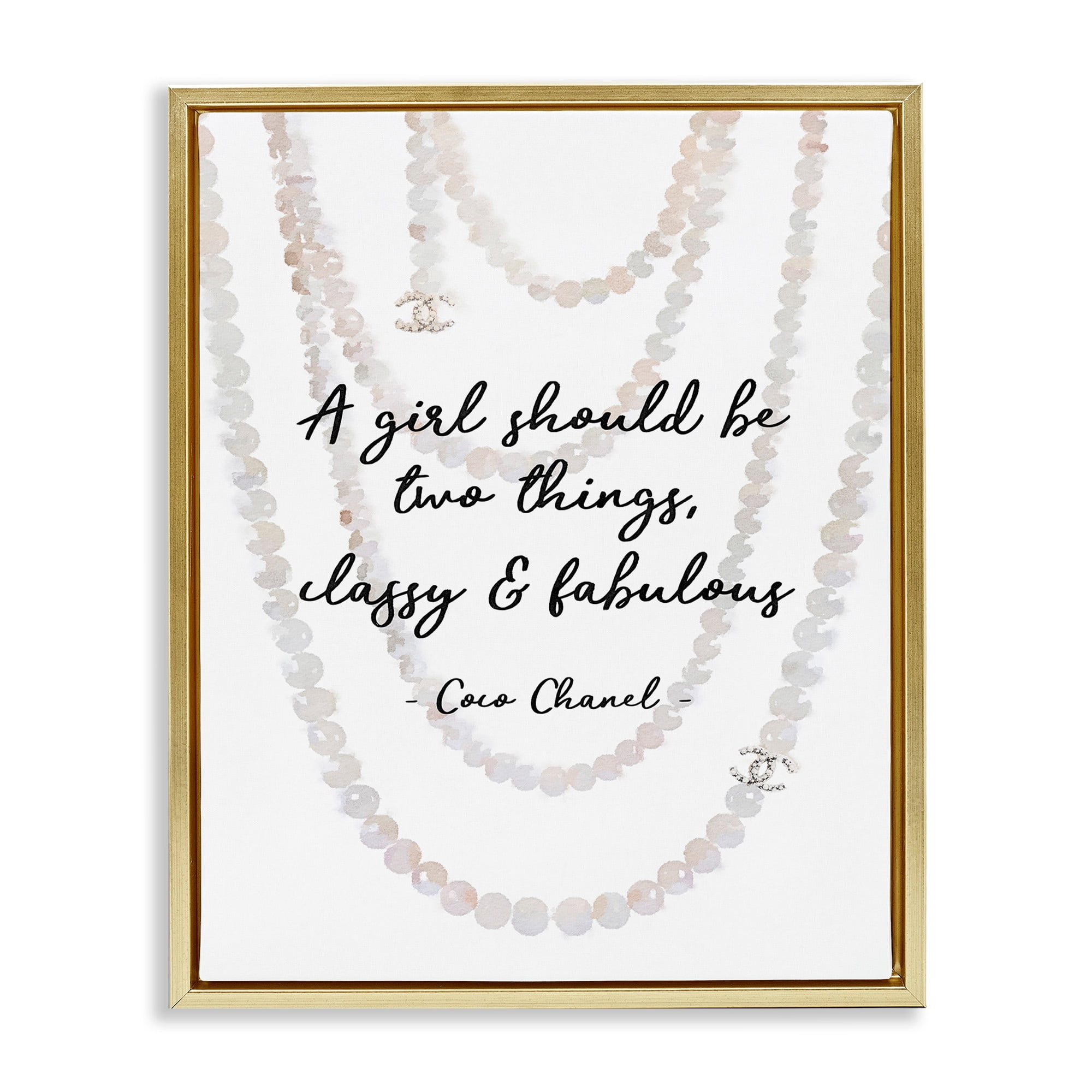 Stupell Industries Classy and Fabulous Fashion Quote with Pearls Metallic Gold Framed Floating Canvas Wall Art, 24x30, by Amanda Greenwood
