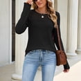 thumbnail image 5 of CHGBMOK Womens Crew Neck Tops Long Sleeve Hollow Lace Shoulder Shirts Soft Knit Blouses Office Layering Basic Daily Wear Tops, 5 of 8