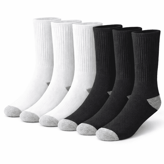 NevEND 6 Pairs Cotton Crew Socks Athletic Lightweight Breathable for Men and Women Size L White Black