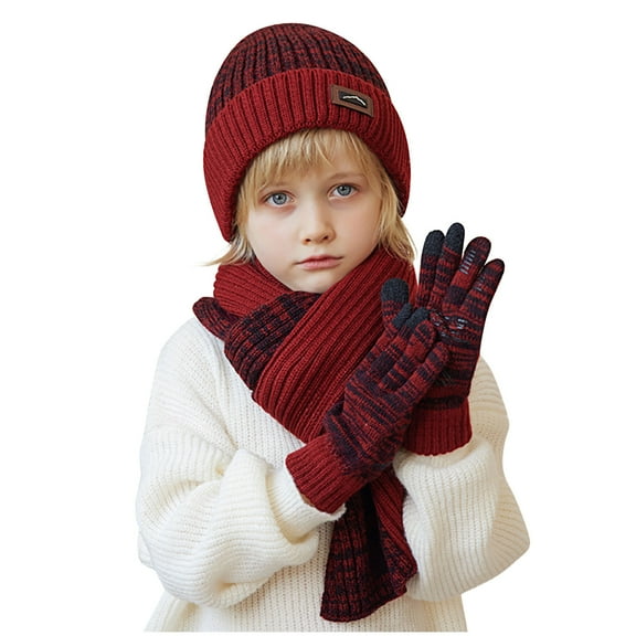Zwiiyzr Kids Winter Beanie Hat Warm Knit Thick Ski Cap And Scarf Gloves Set For Girls Boys 1-11 Years Red