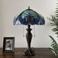 thumbnail image 4 of Tiffany Table Lamp Green Blue Stained Glass Liaison LED Bulbs Included For Living Room Dining room Bedroom Bedside16"W*16"D*24"H, 4 of 7