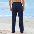 thumbnail image 4 of Zimjoy Men's Linen Cargo Pants Lightweight Multi-Pockets Elastic Waist Trousers Drawstring Breathable Casual Summer Beach Trousers, Navy 2XL, 4 of 5