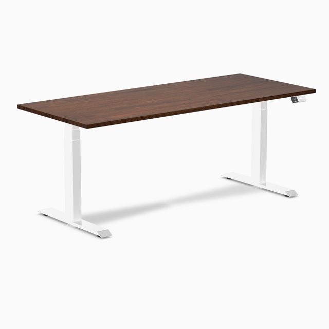 Desky Bureau Assis-Debout Double en Bois de Caoutchouc - Noyer Rouge / 72 x 30 Pouces / Blanc