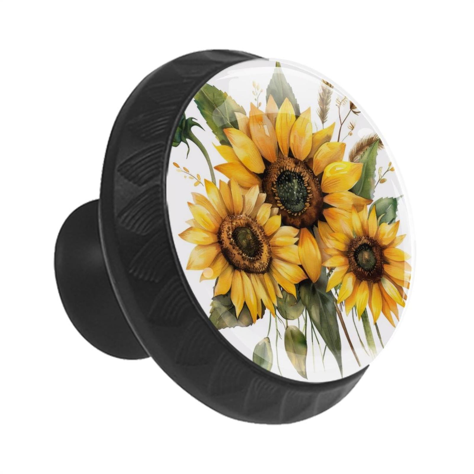 12 Pieces Farmhouse Sunflower Wildflowers Glass Knobs for Dresser Drawers, 1.37 x 1.10 IN Round Kitchen Cabinet Pulls For Home Office Nursery Kids Room