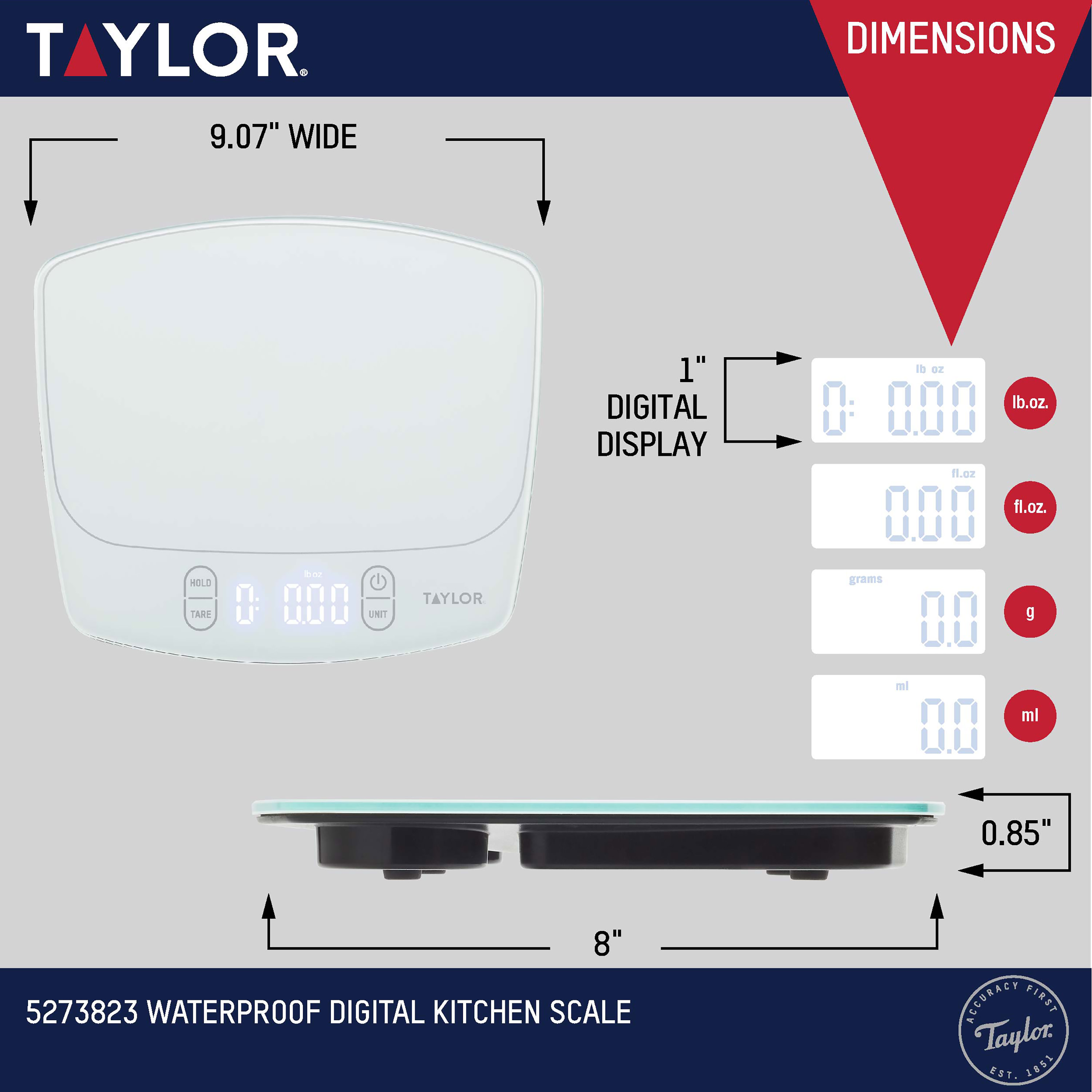 Taylor Waterproof Digital Kitchen Scale, 11 lb Capacity photo 3