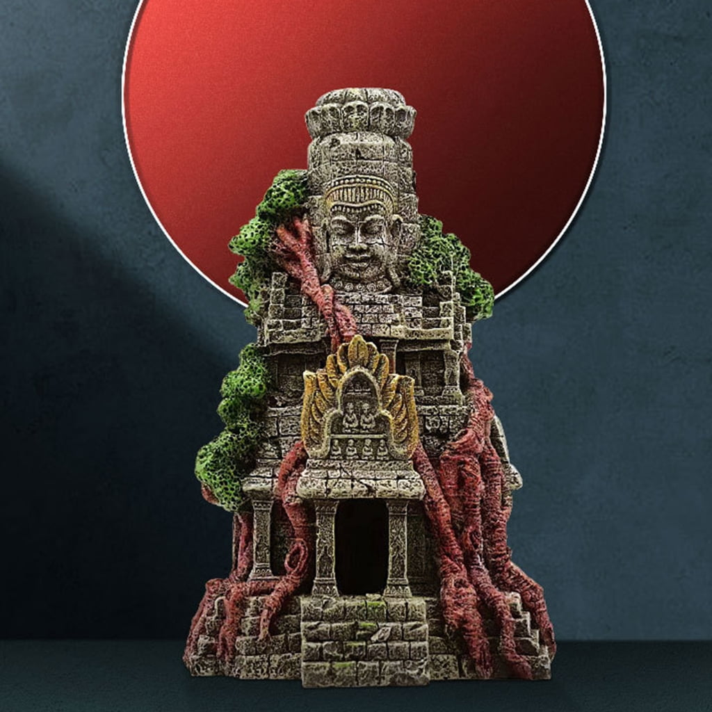 lanema Aquarium Resin Decoration Buddha Temple Theme Hideout Betta Cave FishTank Accessories for Hermit Crab Crayfish