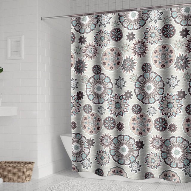 CHAO Cortina de Ducha Bohemia con Ganchos, Cortinas de Ducha de 180x200 cm, Cortina de baño antimoho, Tela de poliéster Lavable Impermeable
