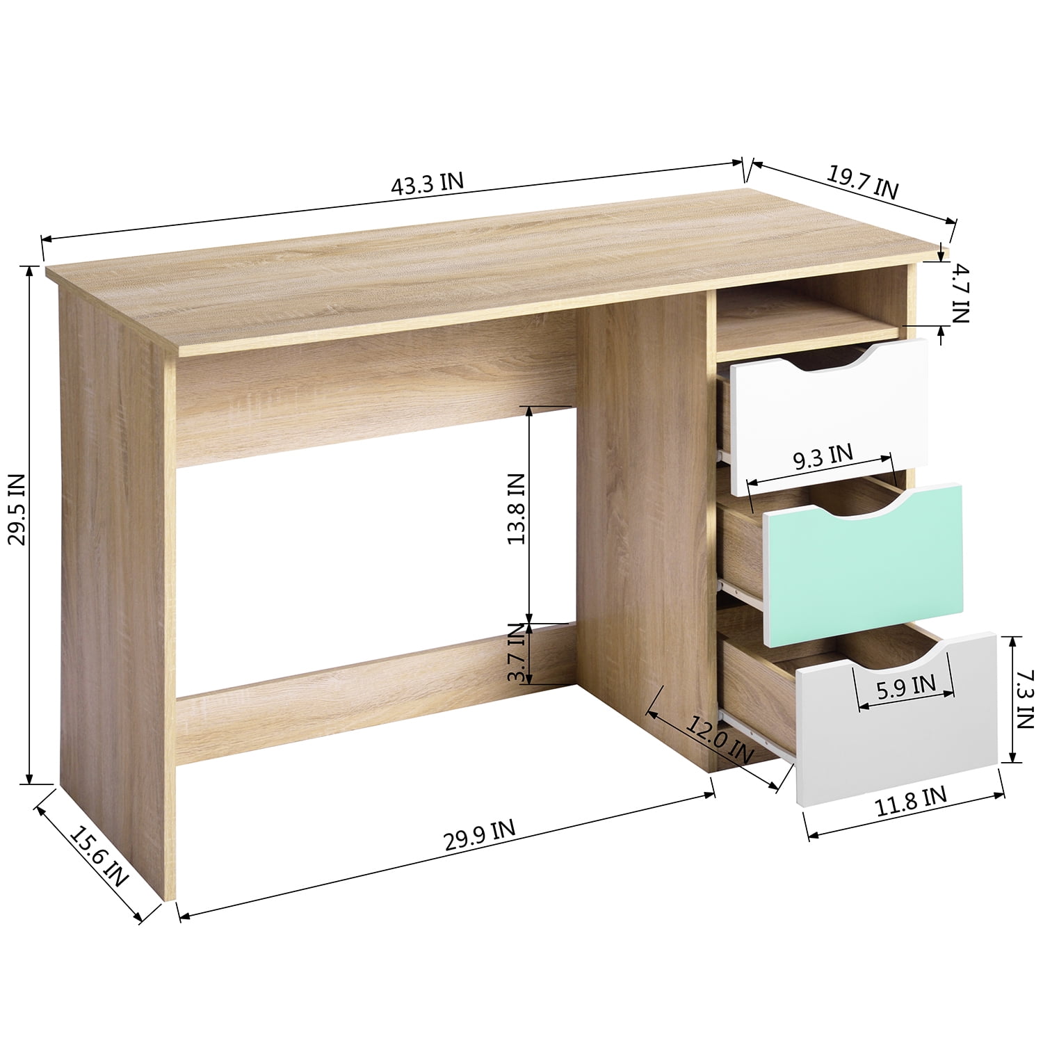 Kepooman Computer Desk/ Dining Table, Office Desk Sturdy Writing Workstation with 3 drawers for Home Office, Wood Color Kepooman Computer Desk/ Dining Table, Office Desk Sturdy Writing Workstation with 3 drawers for Home Office, Wood Color