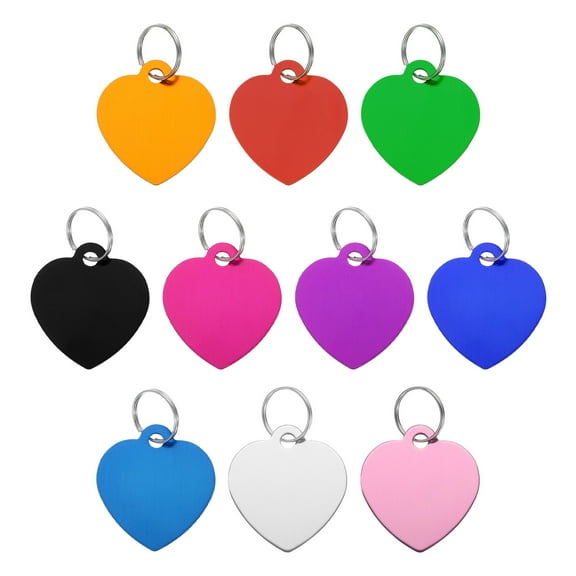 Pet ID Tags, Metal Engraving Tags, Heart-Shape Dog ID Tag, 10 Color Blank Tags with Key Rings, 10 Pack