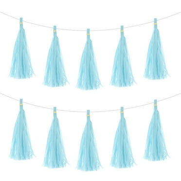 30Pcs Light Blue Tassel Garland Banner w Rope for Wedding Birthday Party Decoration