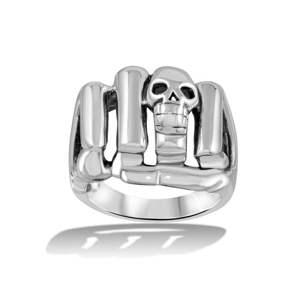 High Polished Sterling Silver Skull Fist Ring Size 5