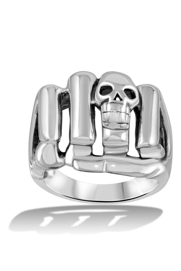 High Polished Sterling Silver Skull Fist Ring Size 5