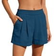 thumbnail image 4 of Atogsazn Womens Summer High Waisted Shorts Casual Dessy Pleated Cotton Linen Jogger Shorts Beach Pants Blue S Fashion, 4 of 8