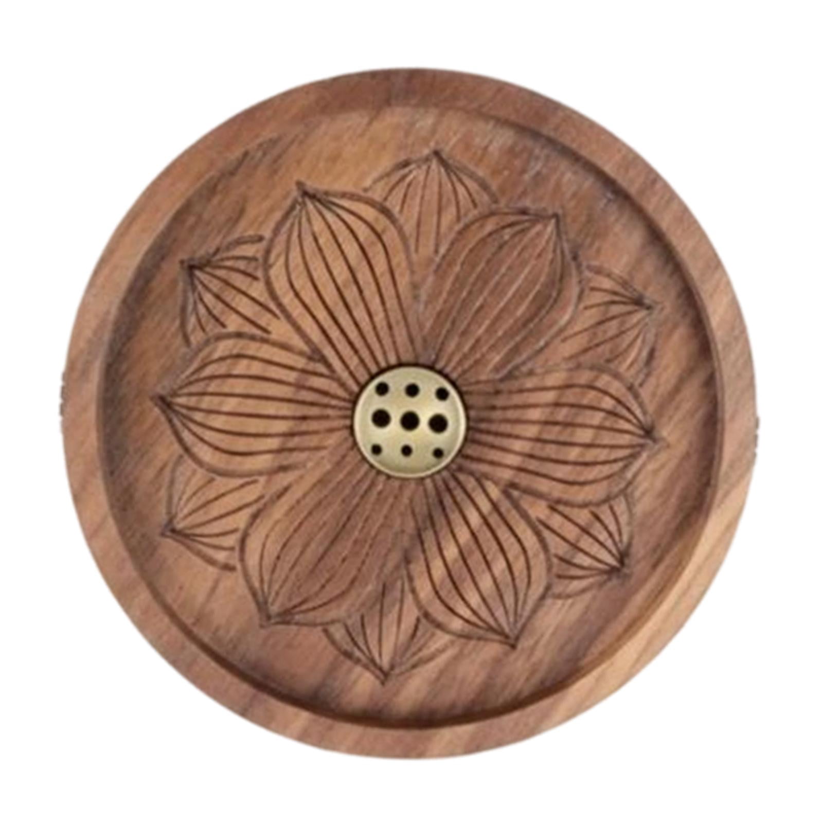 WLPZXP Incense Holder Decorative Wood Tray Round Ornament for Office SPA Meditation 12cm