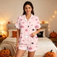 thumbnail image 5 of Womens Pajama Sets Satin Cozy Funny Pumpkin Print Fall Short‑Sleeve Halloween Pajamas for Women Set, 5 of 7