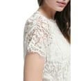 thumbnail image 7 of MODA NOVA Junior's Scalloped Trim Short Shirred Sleeves Sheer Floral Lace Blouse White M, 7 of 7