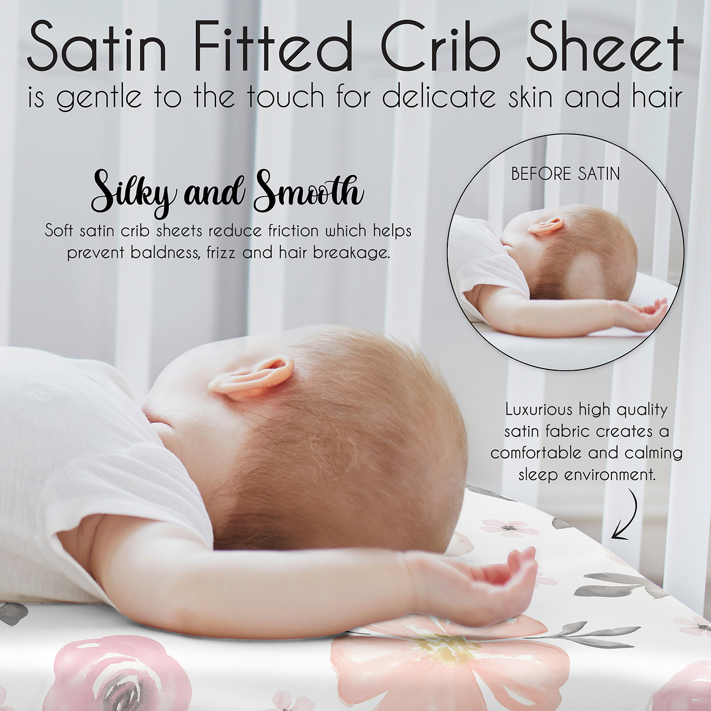 Sweet Jojo Designs Watercolor Floral Blush Pink Grey White Gray Satin Fitted Crib Sheet