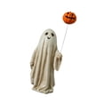 thumbnail image 2 of Estatua de globo de calabaza con fantasma de Halloween de 7,5 pulgadas para decoración de escritorio Beige, 2 of 9