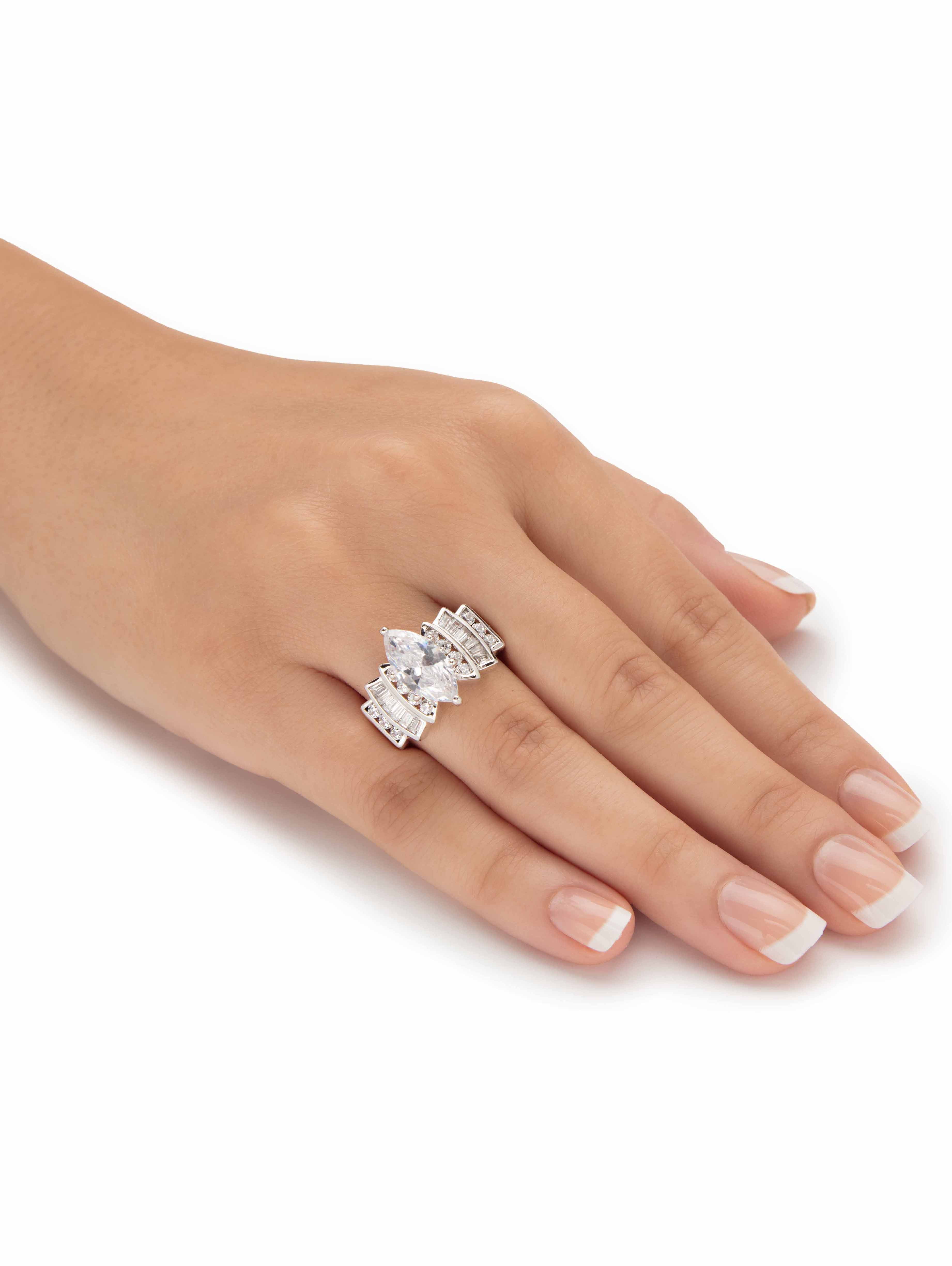 PalmBeach Jewelry Marquise-Cut Cubic Zirconia Engagement Ring 3.63 TCW Gold-Plated or Silvertone