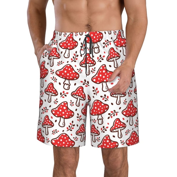 Balery Amanita Red Mushroom Traje de Baño Estilo Hawaiano para Hombre, Shorts de Secado Rápido con Bolsillos-Small