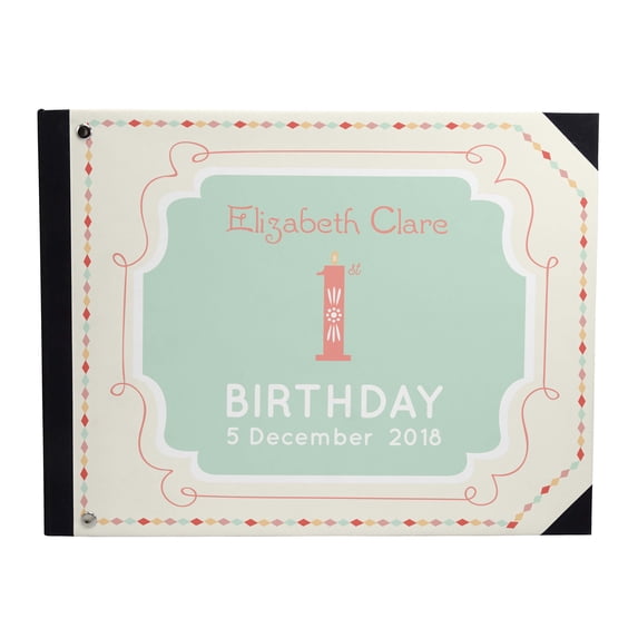 Darling Souvenir Green Geometric Frame Printed Hardbound Cover Personalized Guestbook For Birthday Party Guest Sign In Book Registry-9 x 12 Inches