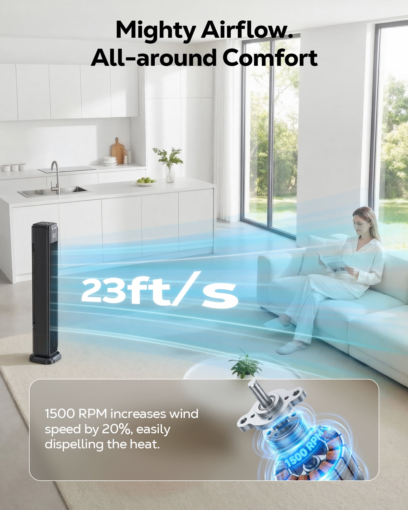 NFTIGB 36-Inch Tower Fan Quiet Oscillating Floor Fan with 3 Speeds, 3 Modes, 12H Timer, Bladeless Standing Fan for Home, Black