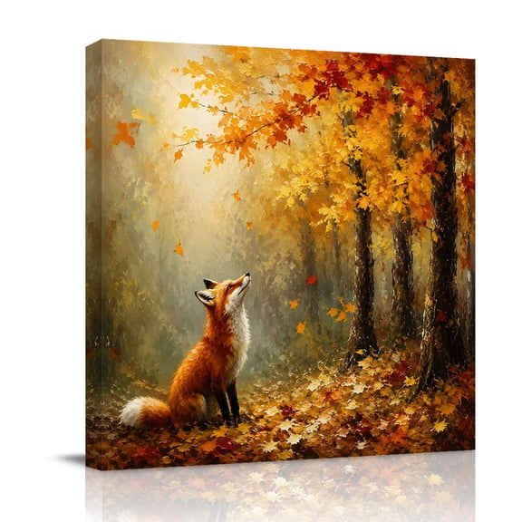 Canvas Wall Art, Maple Trees Fall Framed Canvas Prints for Bathroom Desk, Thanksgiving Autumn Woods Small Gallery Wrapped Wall Decor for Home Office, Gifts, 8"x8" Ship Next Day