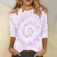 thumbnail image 1 of RXIRUCGD T-shirt Mode Imprimé Col Rond Manches 3/4 pour Femme, Violet, Taille: 2TG, 1 of 5