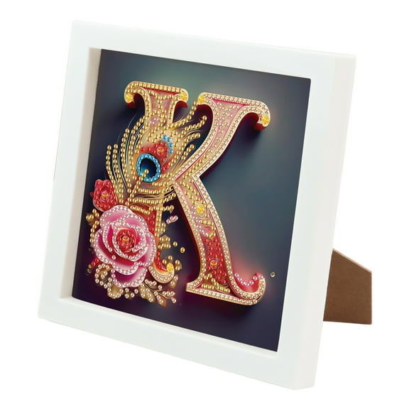 Diamond Painting Kit with Frame Feather-shaped letter K in unique design Creative diamond craft for home decor and gifts 6.69 x 6.69 in