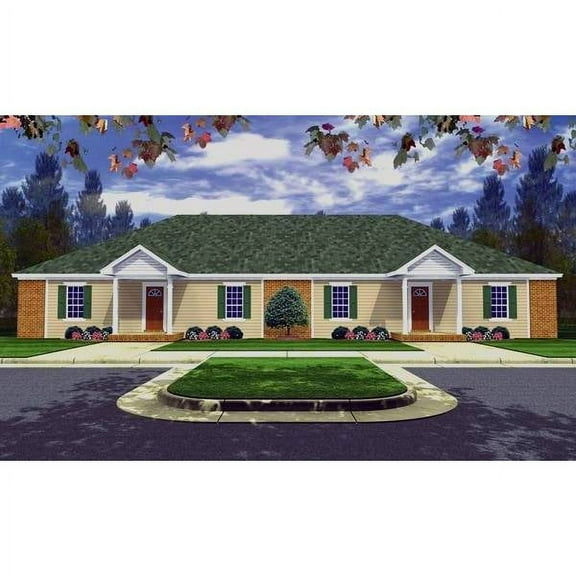 The House Designers: THD-7085 Builder-Ready Blueprints to Build a Duplex House Plan with Slab Foundation (5 Printed Sets)