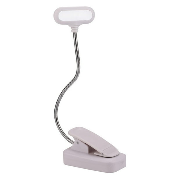 Lámpara de lectura con clip con cable USB y alimentación de batería - Lámpara de escritorio de cuello de gallina ajustable a 360° para oficina en casa
